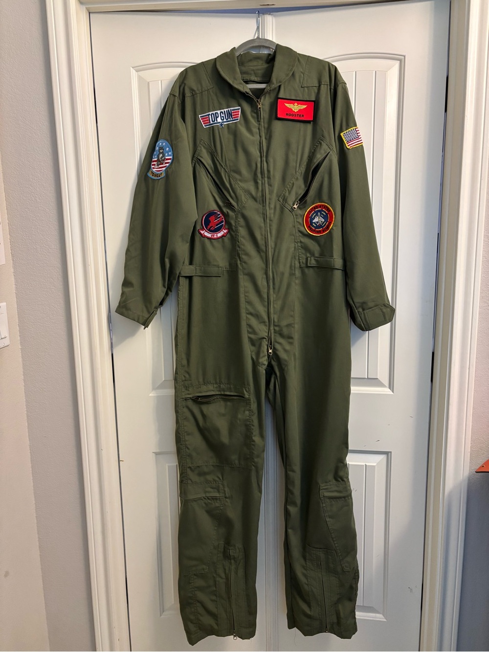 Leg Avenue Top Gun Rooster Olive Green Flight Jumpsuit with Patches